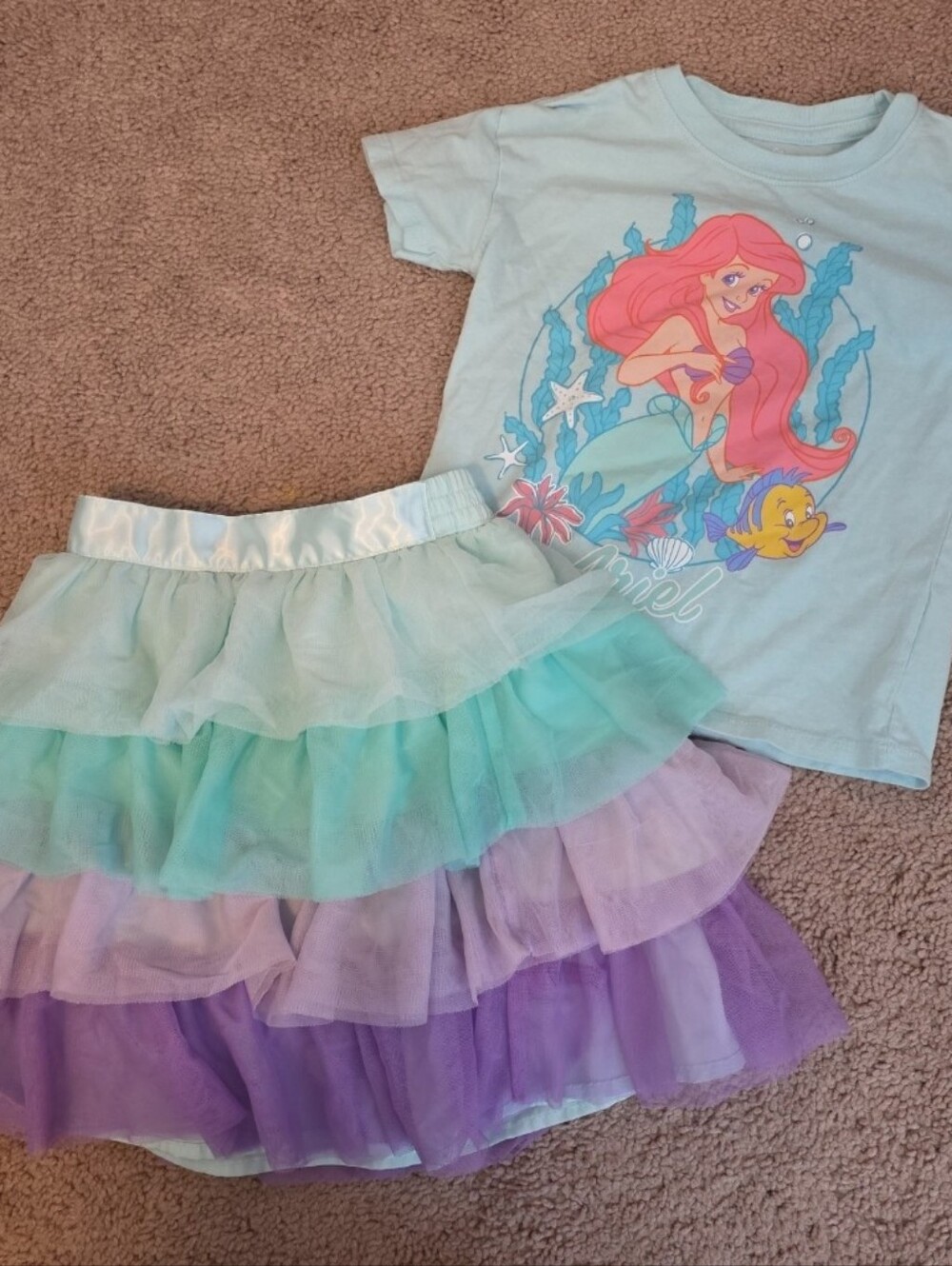 Disney 4t janie and jack Ariel The Little Mermaid T-Shirt and Tutu Skirt Set